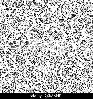 Cartoon cute doodles Donuts seamless pattern. Line art background ...