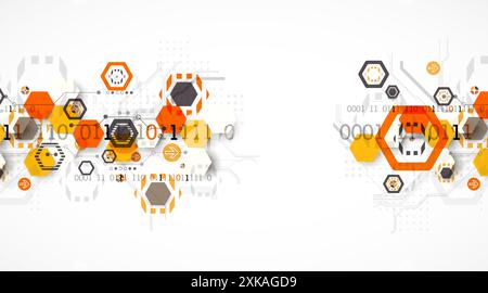Abstract circuit board background with hexagons. Hi-tech digital technology concept. Hand drawn vector. Stock Vector