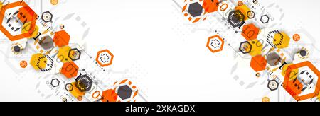 Abstract circuit board background with hexagons. Hi-tech digital technology concept. Hand drawn vector. Stock Vector