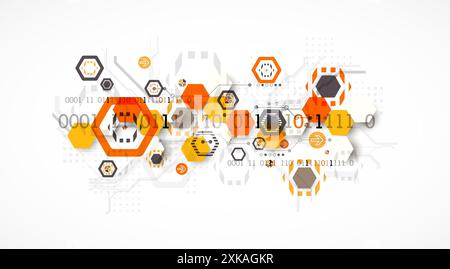 Abstract circuit board background with hexagons. Hi-tech digital technology concept. Hand drawn vector. Stock Vector