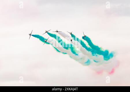 Fairford, UK. 21 JUL, 2024. Saudi hawks perform as thousands decended on the Royal International Air Tattoo (RIAT), one of the worlds largest airshows with over 200 planes on the USAF RAF Fairford site with multiple flying displays. Credit Milo Chandler/Alamy Live News Stock Photo