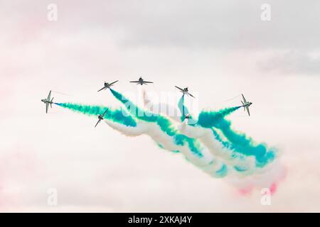 Fairford, UK. 21 JUL, 2024. Saudi hawks perform as thousands decended on the Royal International Air Tattoo (RIAT), one of the worlds largest airshows with over 200 planes on the USAF RAF Fairford site with multiple flying displays. Credit Milo Chandler/Alamy Live News Stock Photo