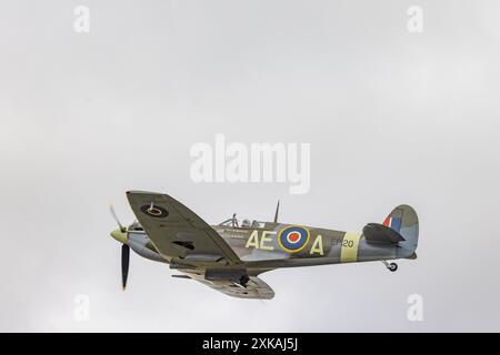 Fairford, UK. 21 JUL, 2024. Candian Spitfire as thousands decended on the Royal International Air Tattoo (RIAT), one of the worlds largest airshows with over 200 planes on the USAF RAF Fairford site with multiple flying displays. Credit Milo Chandler/Alamy Live News Stock Photo