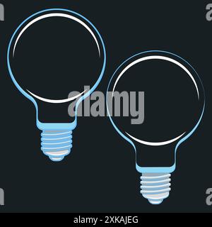 Set of color illustrations light bulb. Isolated vector objects on black background. Stock Vector
