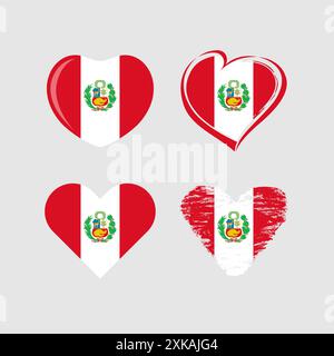 Set of Peruvian hearts. Heart logo with flag of Peru and clipping mask. Sports team branding concept. Creative isolated shapes. Happy Independence Day Stock Vector