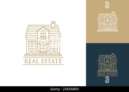 Simple house line art logo for real estate company Stock Vector