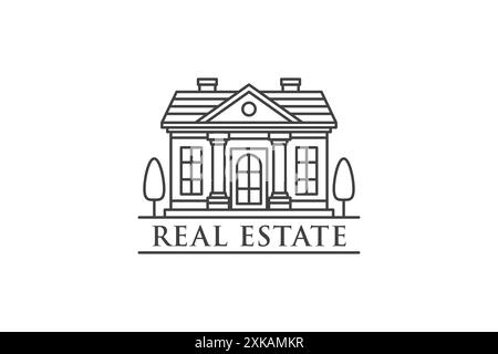 House line art logo real estate company emblem concept Stock Vector