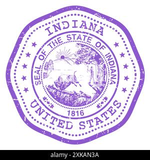 Indiana state stamp with seal, USA travel stamp, shabby postmark of Indiana, vector Stock Vector