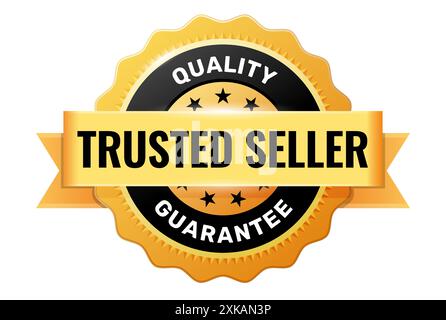Trusted seller gold medal or emblem, reliable vendor badge, dependable distributor emblem, vector Stock Vector