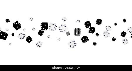 Gambling game dice. Seamless pattern of rpolyhedral game cubes white black color. To play in casino, roll dice from one to six points with random numb Stock Vector