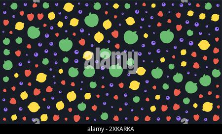 Fruits silhouette on a dark background. Food texture. Vector illustration Stock Vector