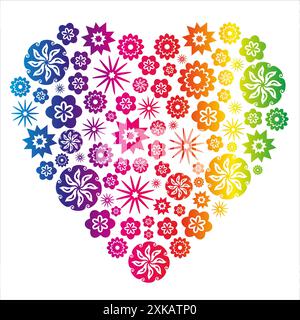 Heart made of Flowers in Rainbow Colors Stock Vector