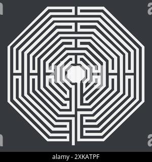 Labyrinth Cathedral of Amiens - France Illustration Vector - Symbolism Meditation History - Sacred Geometry Stock Vector