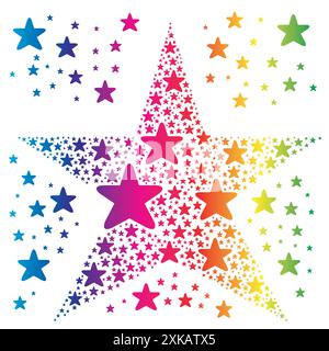 Big Star made of Small Stars in Red - Christmas Holiday Season Rainbow Colors Stock Vector