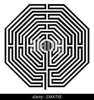 Labyrinth Cathedral of Amiens - France Illustration Vector - Symbolism Meditation History - Sacred Geometry Stock Vector