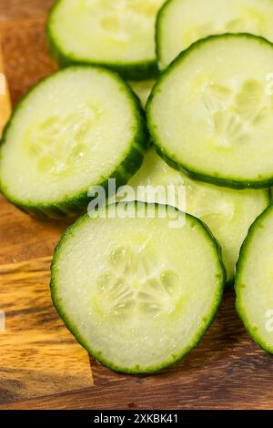 Cold Organic Green Cucumber Slices Ready to Eat Stock Photo