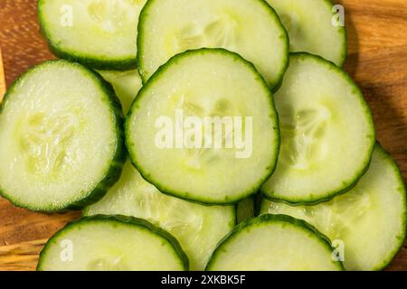 Cold Organic Green Cucumber Slices Ready to Eat Stock Photo