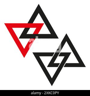 Interlocked triangle shapes. Red and black. Geometric abstract design. Vector symbol. Stock Vector