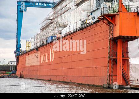 Floating dry dock, Dock 16 of Blohm+Voss shipyard on Elbe river in Hamburg, Germany Stock Photo