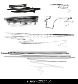 Abstract line patterns. Varied brush strokes. Black and white. Vector illustration. Stock Vector