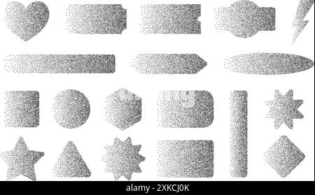 Dotwork abstract shapes in black grain texture Stock Vector