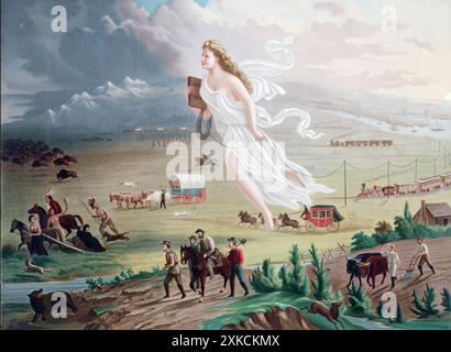 AMERICAN PROGRESS  An illustration of American manifest destiny in the 1872 painting by John Gast Stock Photo