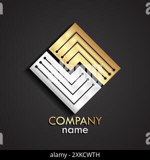 3d gold silver microchip logo, modern technology theme vector Stock Vector