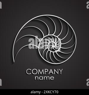 3d silver nautilus shell spiral shape logo Stock Vector