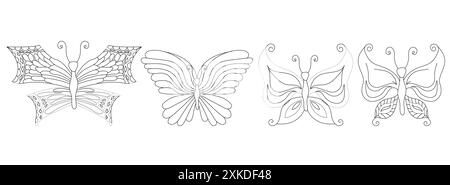 Set of butterflies in doodle style. Simple vector illustration isolated on white background. Stock Vector