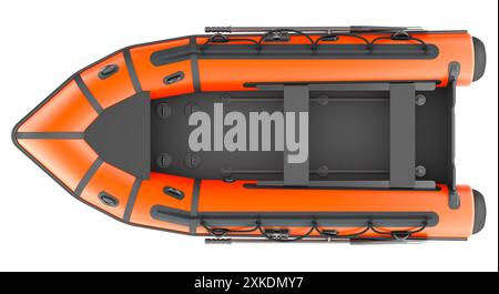 Orange Inflatable Boat, lightweight boat, top view. 3D rendering isolated on white background Stock Photo