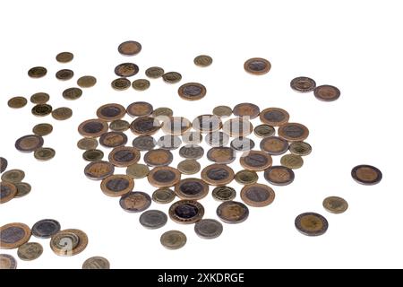 Turkish coins, lira, isolated on white background. finance, money, banking and business concept. Stock Photo