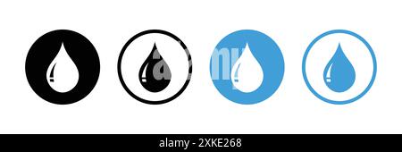 Water or rain drop vector icon set in black and blue color. Vector illustration. Water or blood drops icon set. Water droplets icon collection. Stock Vector