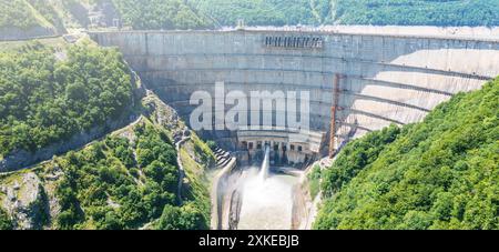 Inguri hydroelectric power plant in Georgia. Aerial view from drone of ...