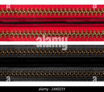 Seamless isolated photo of red and black cloth with zipper on white background. Stock Photo