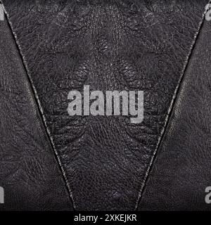 Seamless 4k photo texture photo of black colored leather material with diagonal pattern stitching. Stock Photo