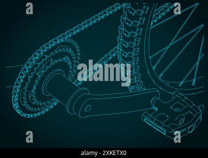 Close up of bicycle chain, pedal and gears stylized vector illustration Stock Vector