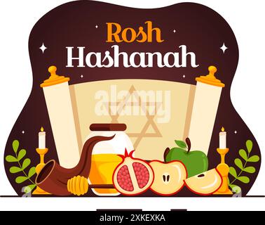 Happy Rosh Hashanah Vector Illustration of Jewish New Year Holiday with ...