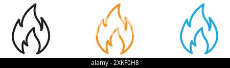Flame fire icon vector logo set collection or bundle pack group Stock Vector