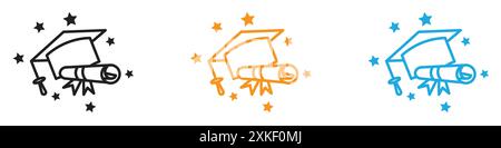 Graduation ceremony icon vector logo set collection or bundle pack group Stock Vector