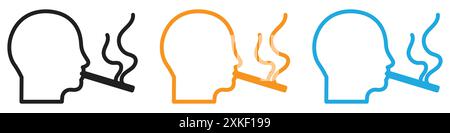 man smoking cigarette icon vector logo set collection or bundle pack group Stock Vector