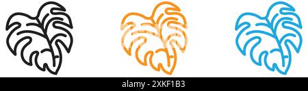 Monstera leaves icon vector logo set collection or bundle pack group Stock Vector