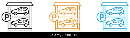 Multi Storey Parking icon vector logo set collection or bundle pack group Stock Vector