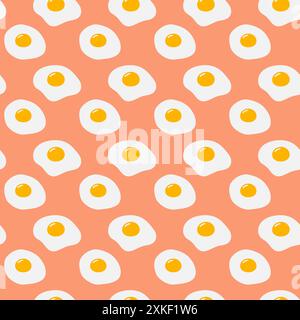 Fried eggs with yolk in cartoon style Seamless pattern in trendy shades. Wallpaper design concept. Wrapping, wallpaper or web, cards, poster, banner, price, label, web, promo idea. Vector illustration Stock Vector