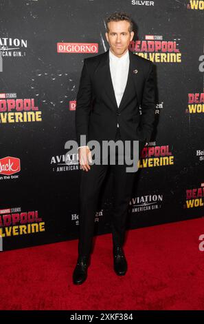 New York, United States. 22nd July, 2024. Ryan Reynolds attends Marvel Studios' 'Deadpool & Wolverine' world premiere at David H. Koch Theater in New York on July 22, 2024. (Photo by Lev Radin/Sipa USA) Credit: Sipa USA/Alamy Live News Stock Photo