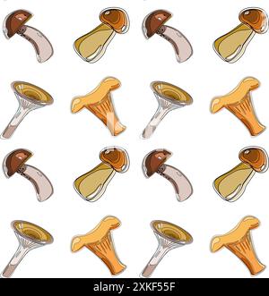 Seamless botanical pattern with mushrooms. Vector illustration Stock Vector