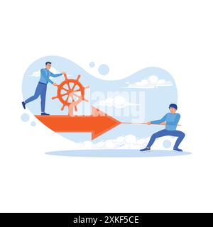 Entrepreneurs stand on arrows pulled by other workers toward success. Employee Making concept. trend modern vector flat illustration Stock Vector