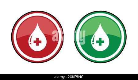 Blood drop sign symbol logotype. Donate drops blood with cross sign. Donor concept. Flat design. Medical symbol. Blood drop logo icon set. Stock Vector