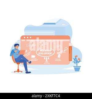 Computer programmers work in modern companies. Developing web design and development concepts using a laptop. Web design concept. trend modern vector Stock Vector