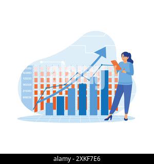 Business people use smart to study stock trading growth. Increased company business growth. Stock Trading concept. trend modern vector flat illustrati Stock Vector