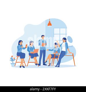 Various employees gathered together in the office. Discuss together and exchange ideas for new projects. Teamwork meeting concept. trend modern vector Stock Vector